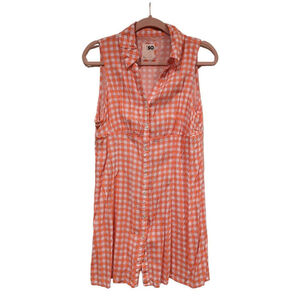 SO® Dress Womens XL Button Front Sleeveless Shirtdress Orange & Pink Shirtdress